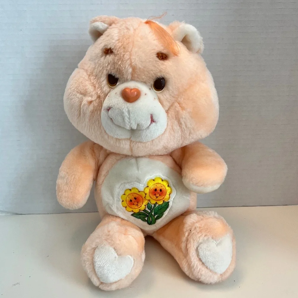 983 Care Bears Friend Bear 13" Peach Plush Sunflowers Kenner Vintage CLEAN - Picture 1 of 4